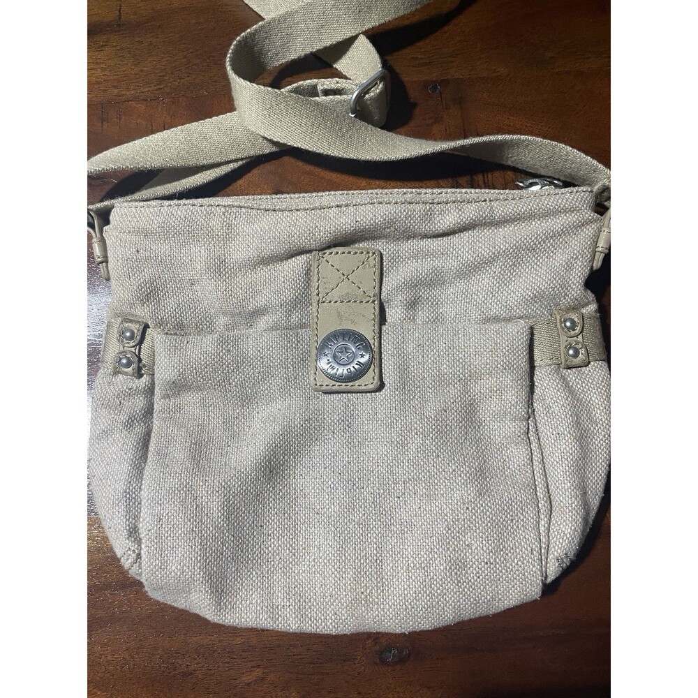 Kipling Crossbody Bag Brown Beige Small Canvas Keychain Flawed